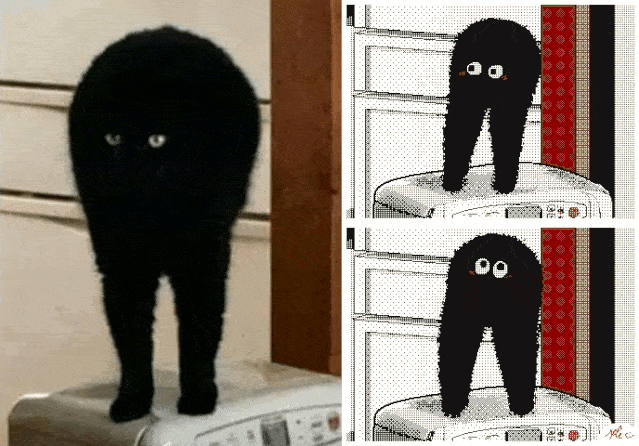 这个小黑猫的图大家肯定都见过吧,在kévin的笔下,它瞬间变成了一只爱