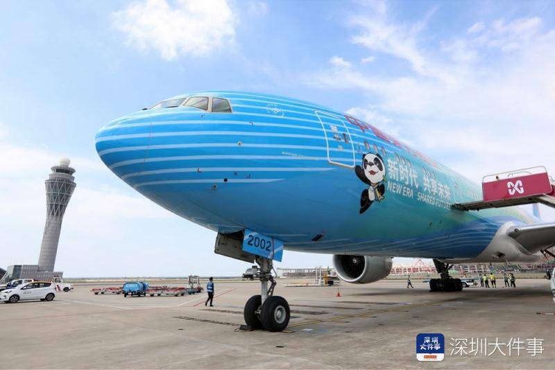东航主题彩绘飞机"进博号"首航深圳