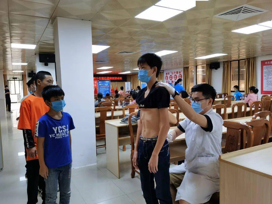 为贫困儿童青少年进行脊柱侧弯体检,建立脊柱健康档案,同时针对他们的