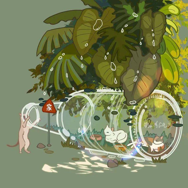 插画动植物构建的生态景观插画治愈又和谐