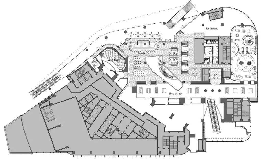 前檐最大的特点就是开放式布局,与整个购物中心的动线融为一体,书店内