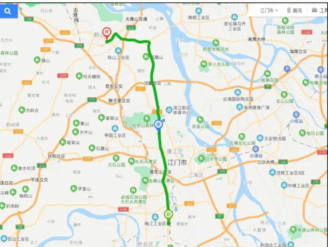 (调整前)k333路:江门站至鹤山车站调整线路走向前后对比图江门站至