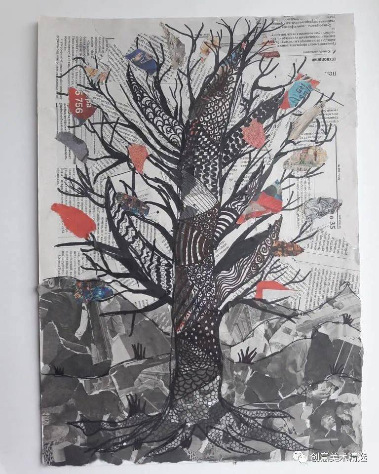 课堂作业大树主题创意拼贴画