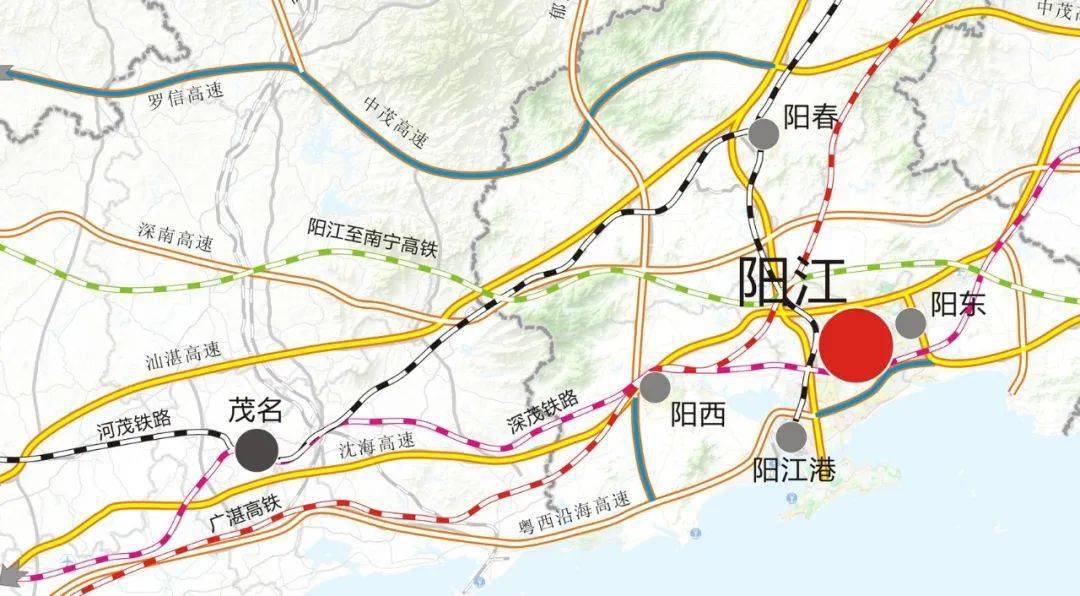 图中可以看到阳江至南宁高铁途径高州,而该线路为远景规划高铁铁路