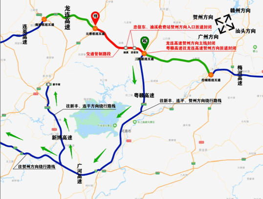 (二)  11月27日8时至12月11日24时g78龙连高速公路金花隧道贺州方向k