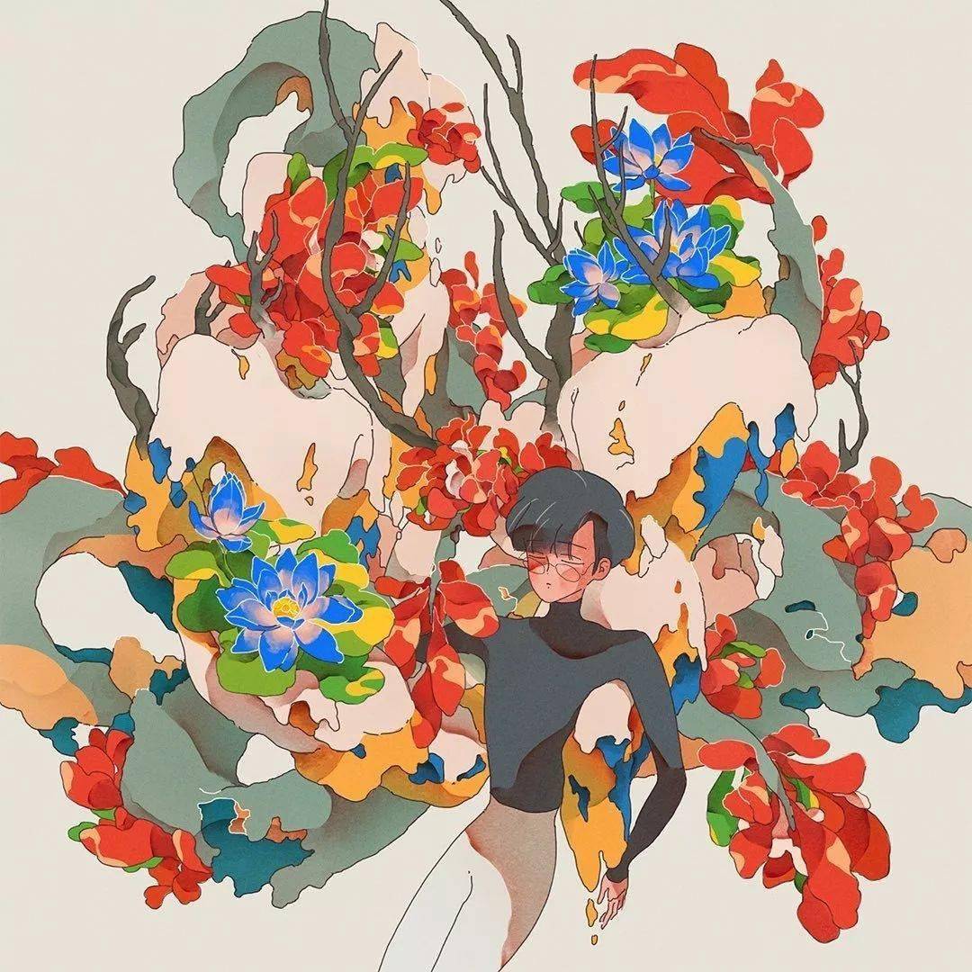 红黄蓝的碰撞超有艺术感的时尚插画