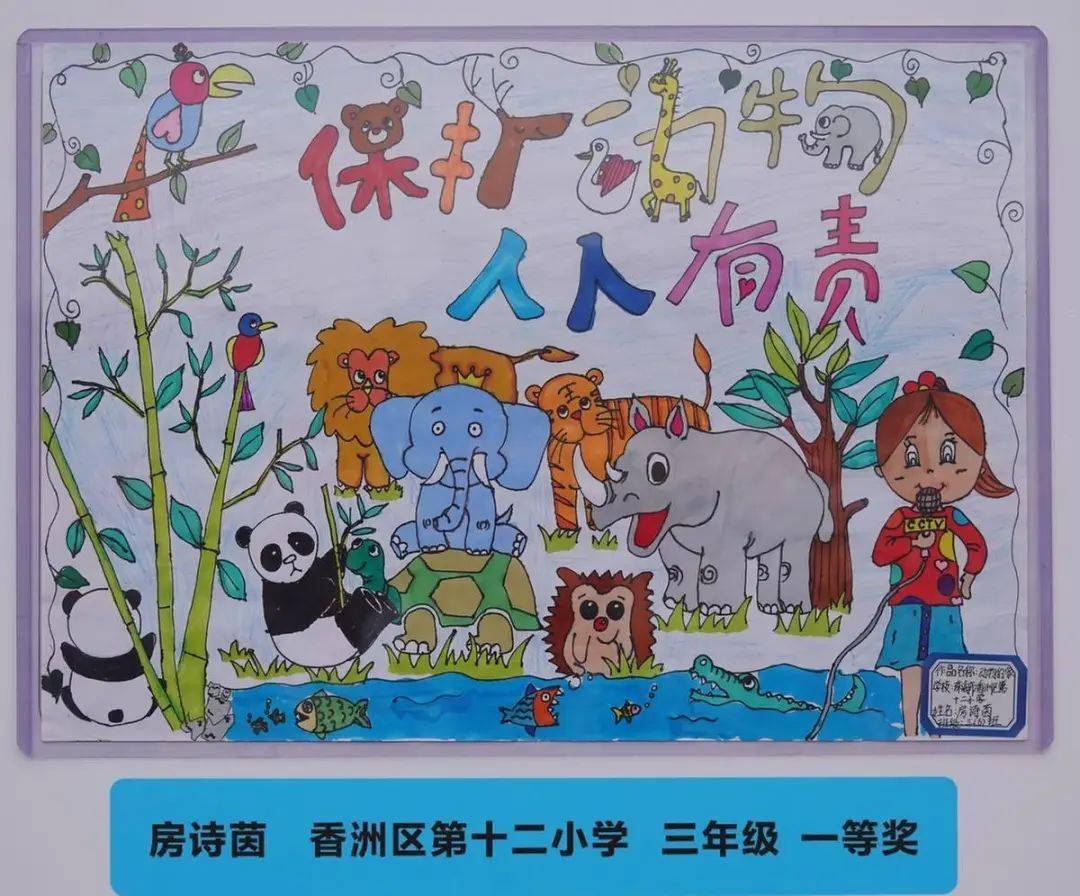 傳遞了保護野生動物的理念孩子們用一幅幅鮮活生動的繪畫小朋友提交的