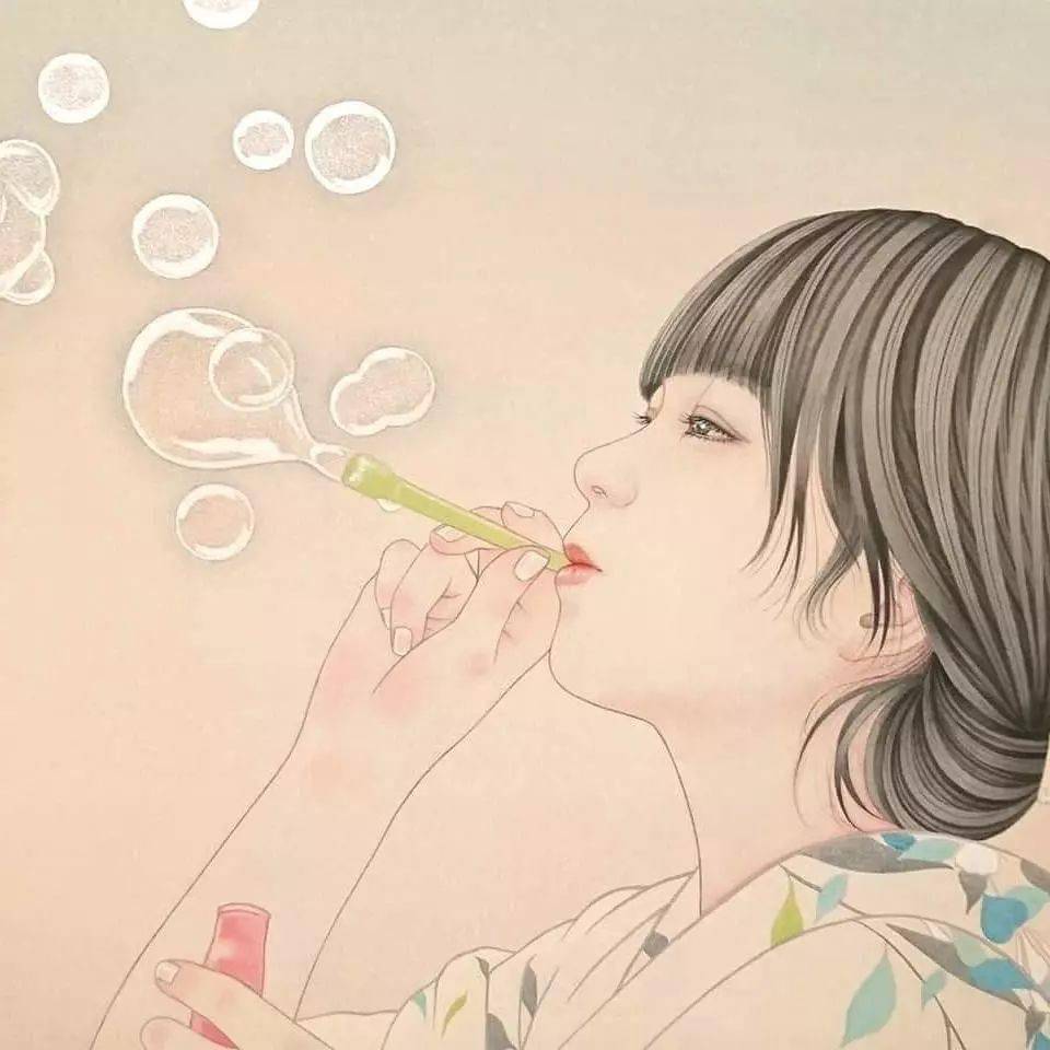 日本女画家的工笔画和服女子有别致的美