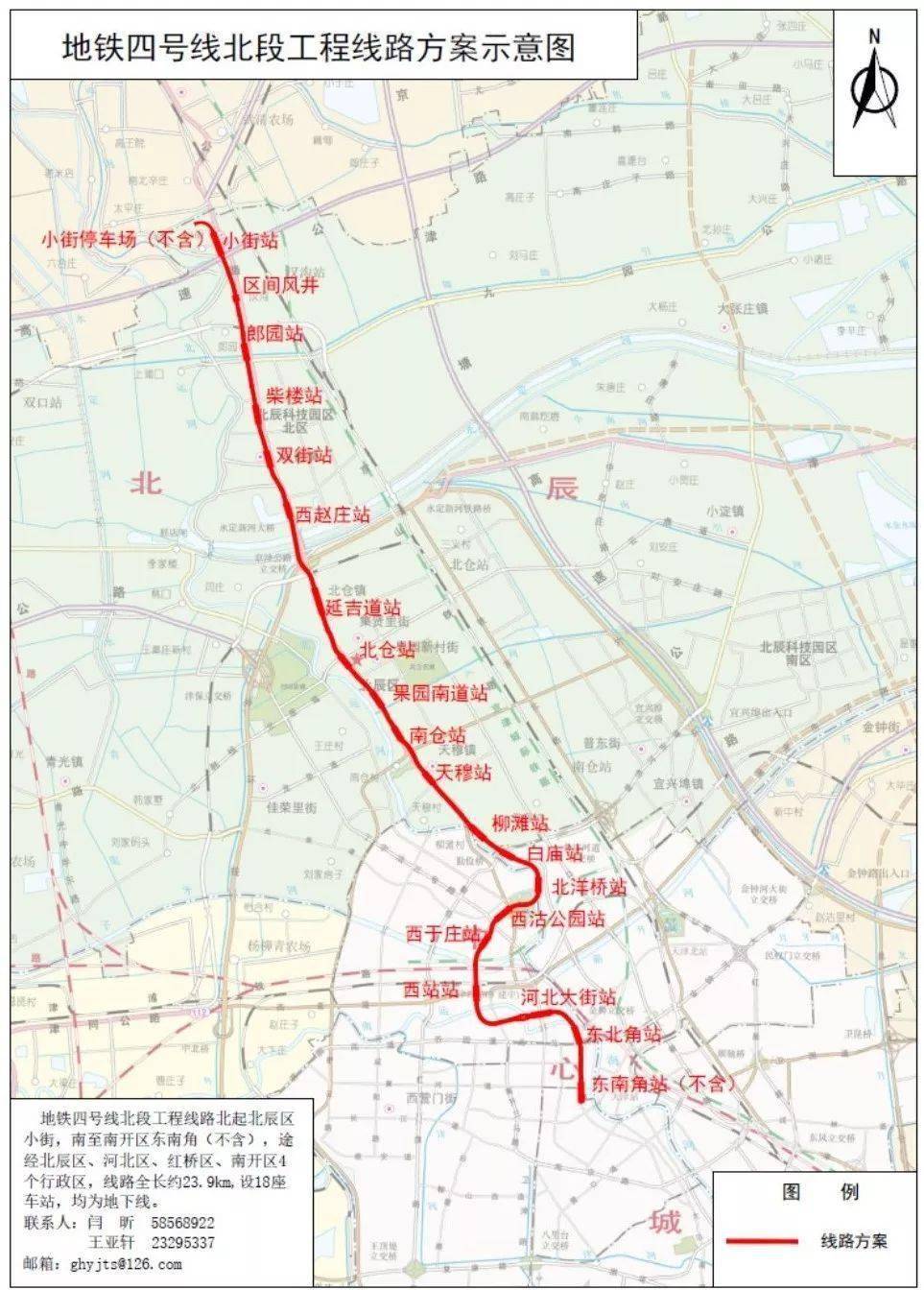 天津地鐵4號線北段工程北起北辰區小街站,南至紅橋區河北大街.