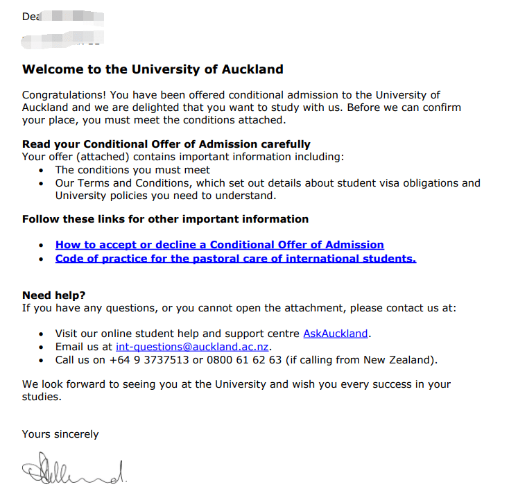 案例分享奥克兰大学国际商务专业offer一枚