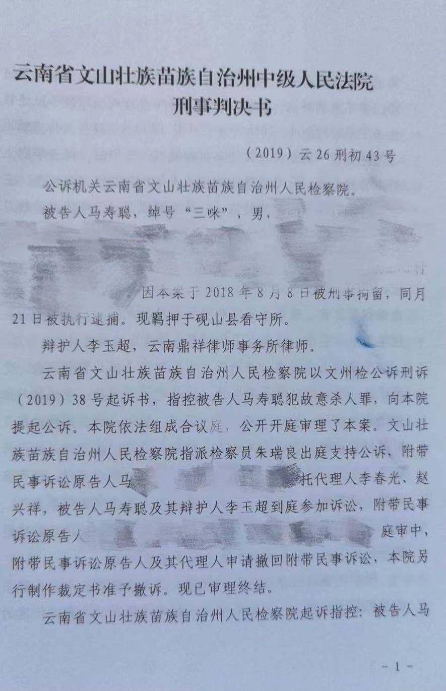 云南省文山壮族苗族自治州中级人民法院刑事判决书.