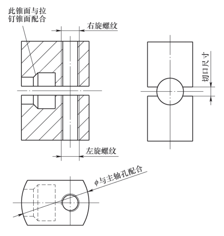 在t型铣头体上装有手动定位销,联接体上加工两个定位孔(分别用于0°及