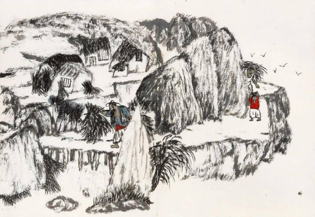 同为女画家的聂鸥,却颇负苍拙之气,描绘乡村生活的《村民山居通景册》