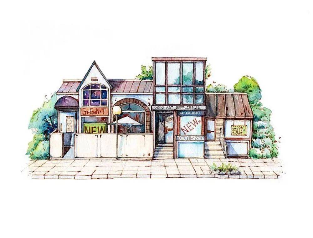 水彩画风景房子简单图片