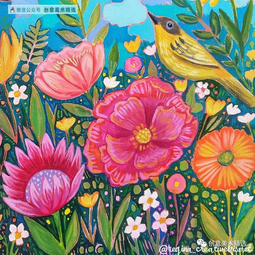 17张色彩浓郁的丙烯花鸟作品每一张都想让人收藏