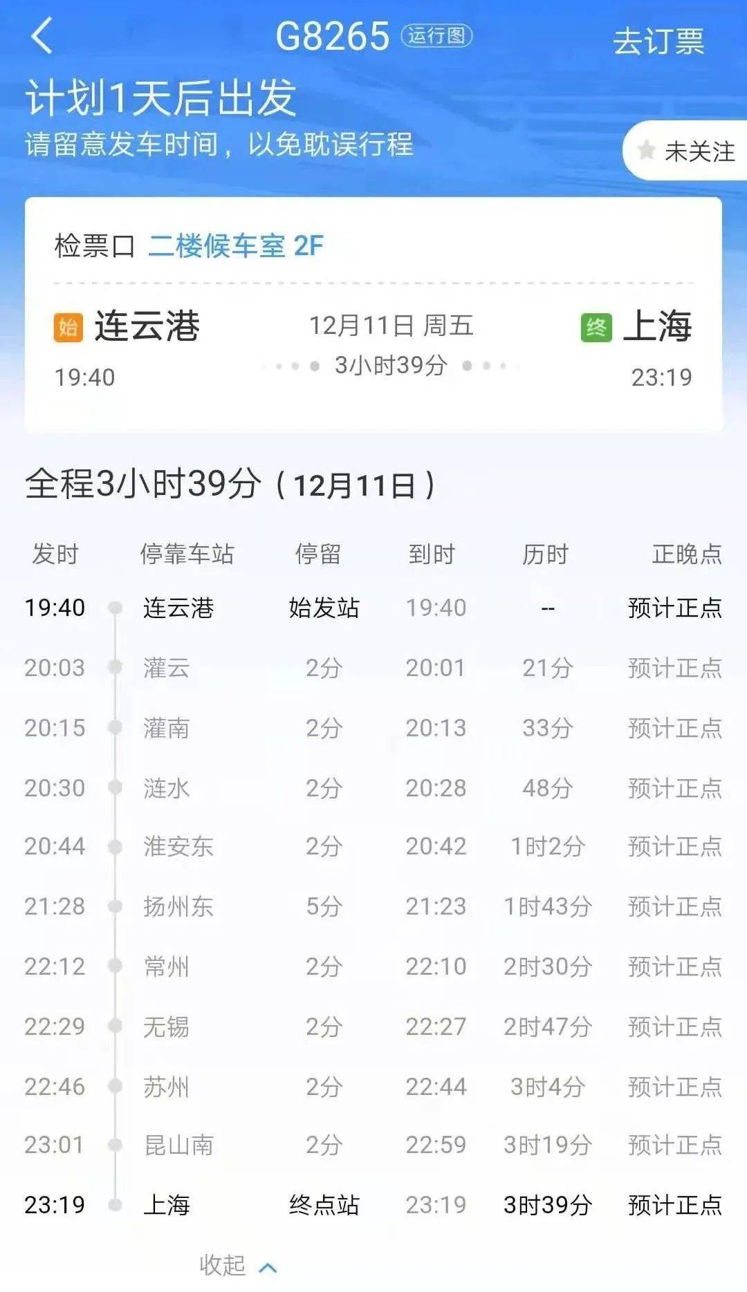 连云港至上海将增加5趟列车,其中g8265,g8261,g8263为连云港始发上海