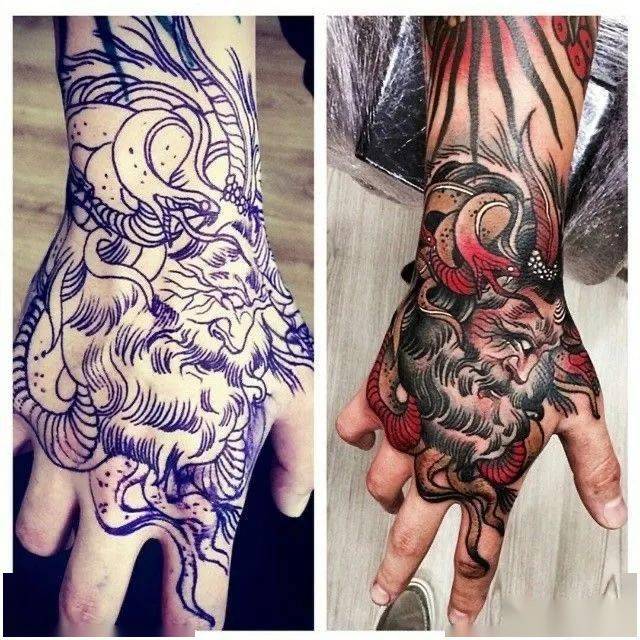 手上的"满背"纹身.