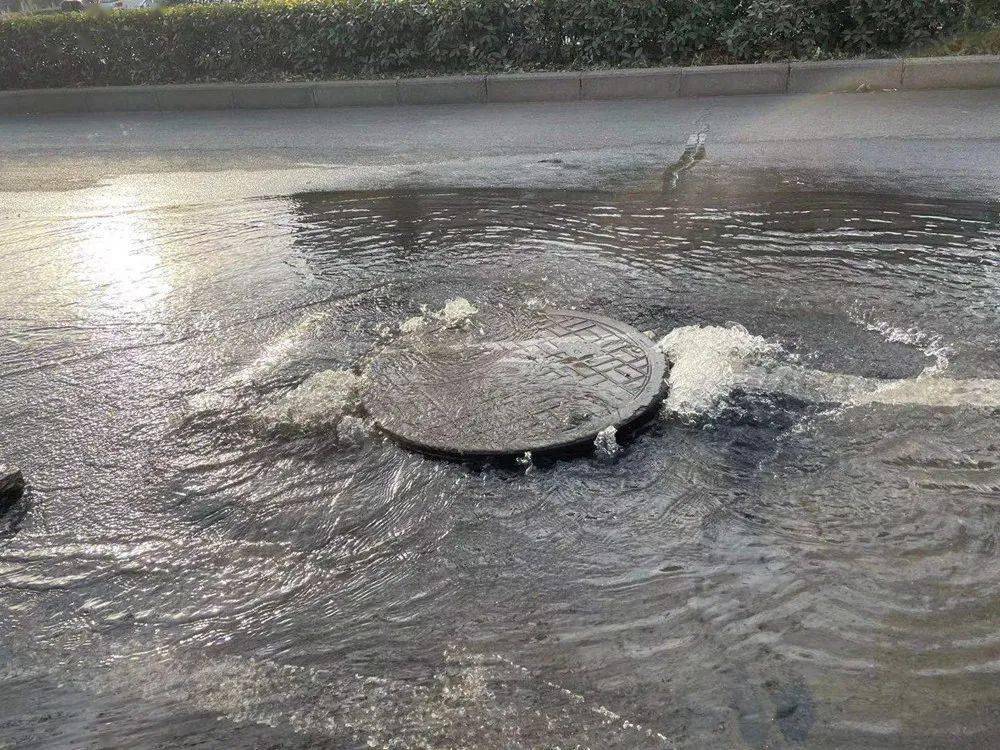 博爱滨河路一井盖往外冒水,咋回事?