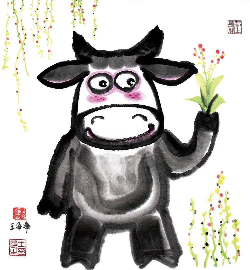 新年2021牛年插畫元素,