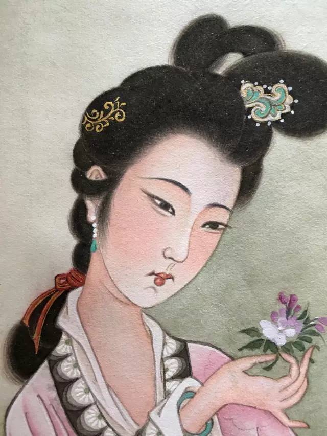 国画教程丨黄伟仕女图海棠仕女设色步骤与技法