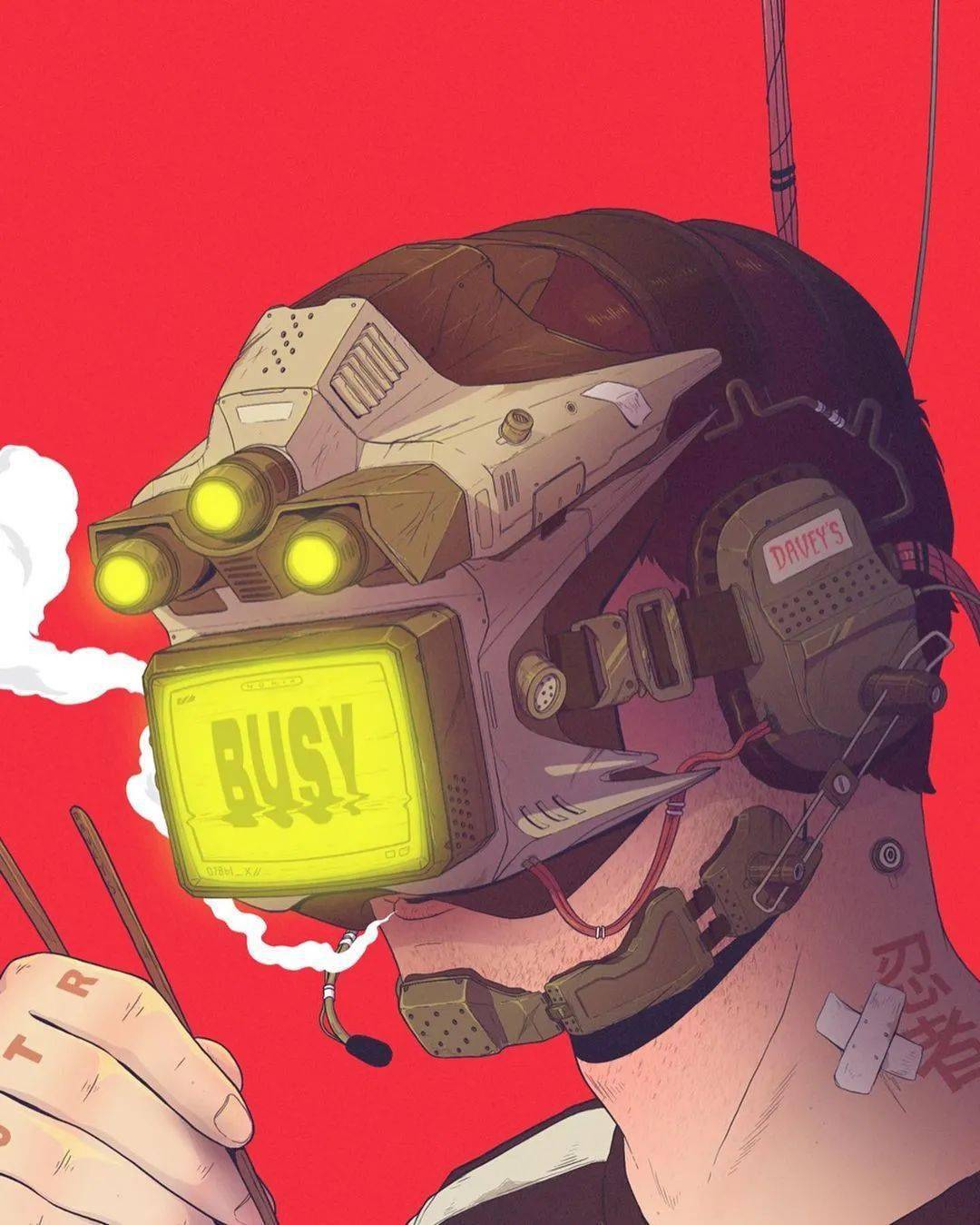 硬核这插画有赛博朋克感觉了