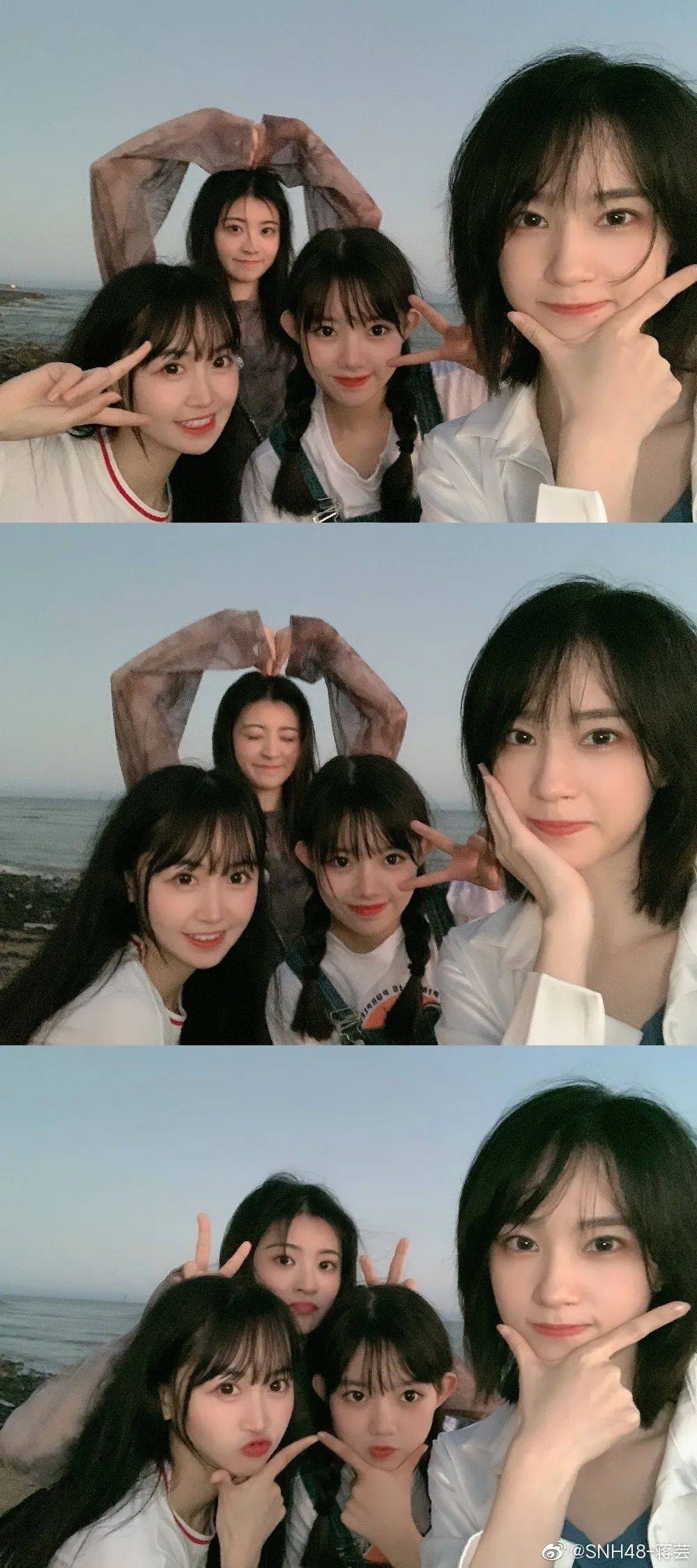 "小团体"多人自拍的时候,可以利用丰富的肢体动作让画面灵动起来,每个