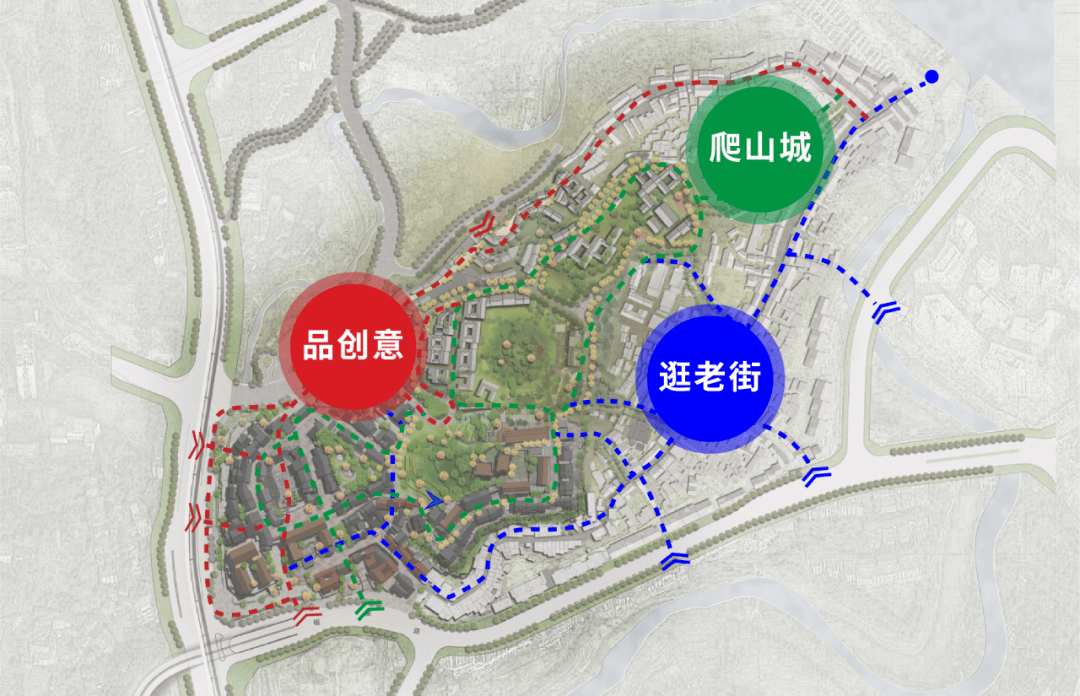 焕新展现老重庆城市魅力; 此外,按照不同的功能与业态,磁器口后街规划
