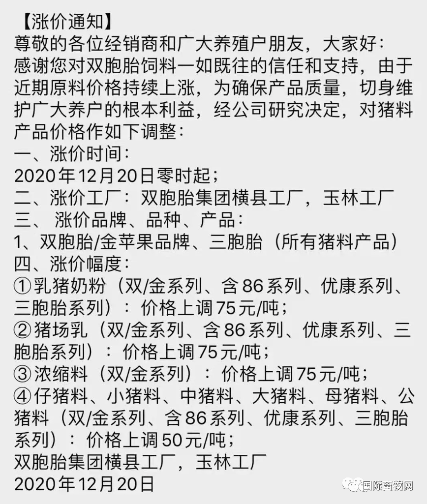 新希望,正邦,嘉吉,雙胞胎,正邦,安佑等漲價