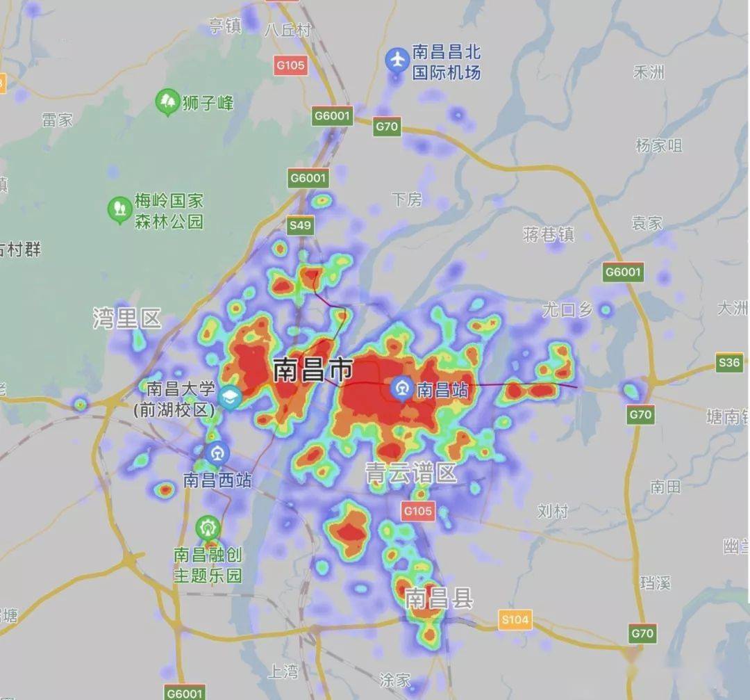 着这座城市洋溢着极强的人气全城的深红色百度热力图显示的南昌"红"了