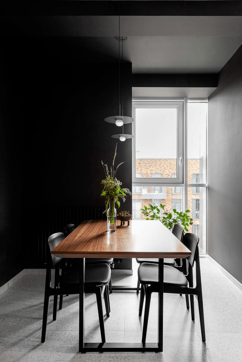 100㎡ 两室一厅,黑色墙面这样使用一点都不沉闷_空间