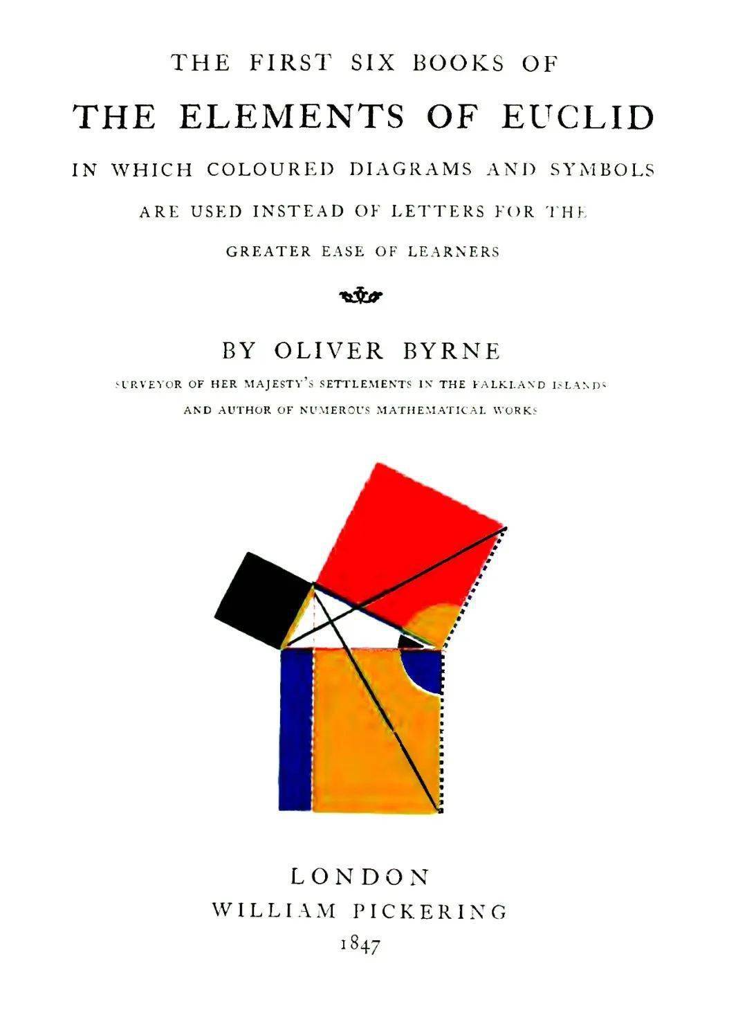 "▲《彩图欧几里得几何原本》扉页图为勾股定理的证明《彩图欧几里得