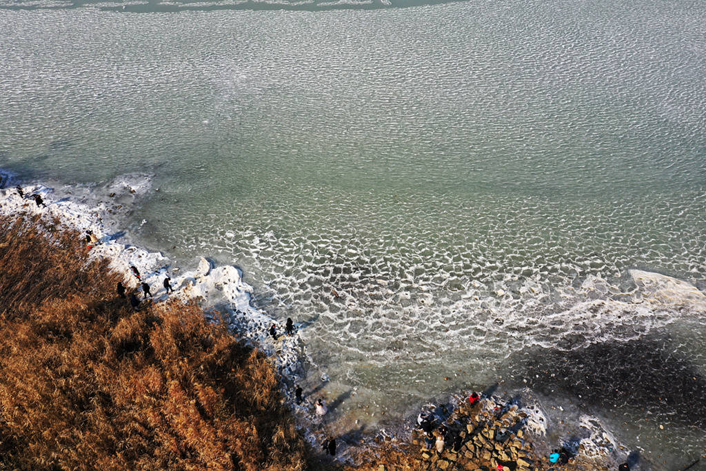 苏州太湖湖面大面积结冰