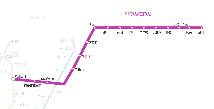 沿后湖大道向东敷设,止于阳逻线一期工程起点,线路全长3