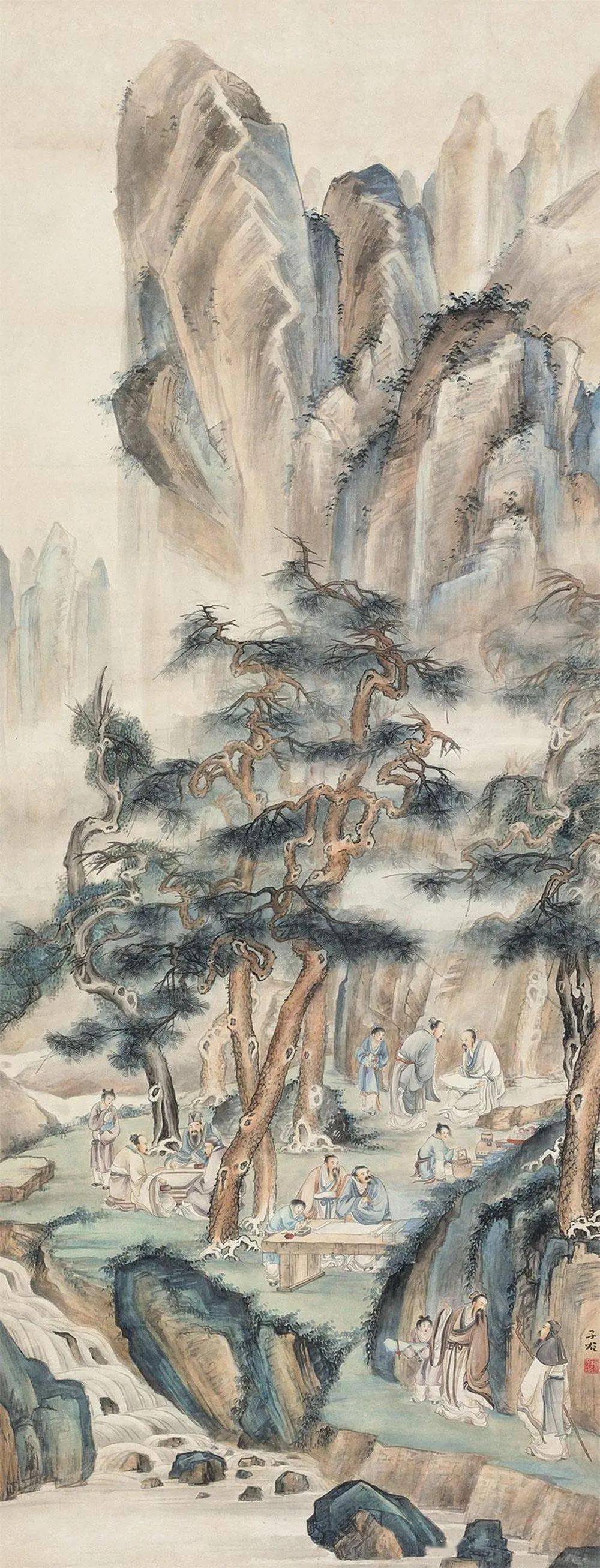 柳子谷山水画柳老的山水传统很深厚,用墨及赋彩,精致高古,更难得的是