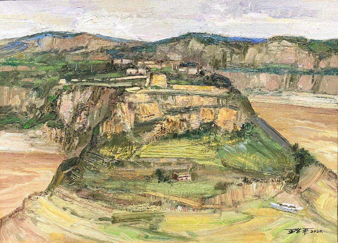 《老牛湾 写生》王治平 55x40cm 2020年《郊外》易晶 90x70cm 2020年