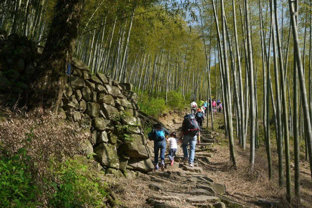 蓝天下户外探湖道120周三徒步安吉欢喜岭古道远眺天荒坪江南天池漫漫