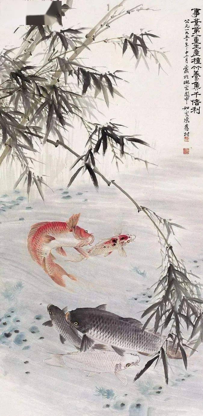 均有所涉猎,尤其擅画鲤鱼,人称"画鱼圣手" 陈旧村的花鸟画作品,不仅