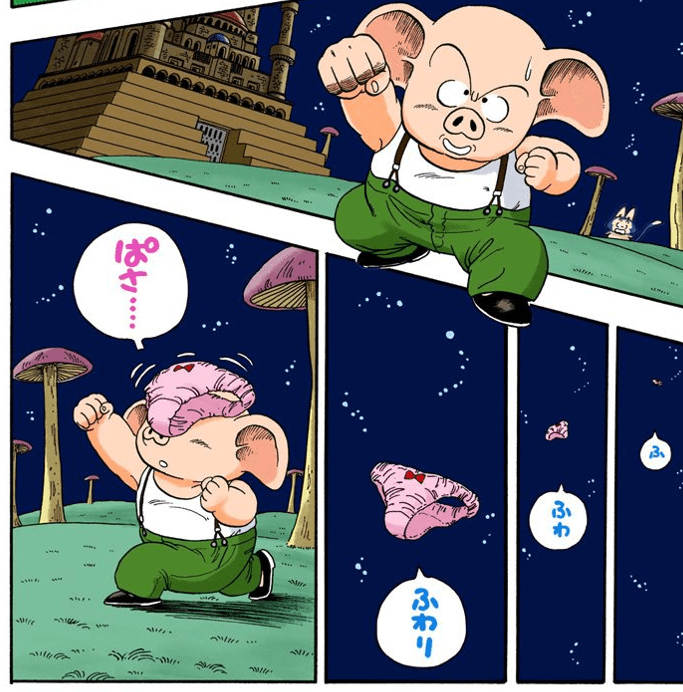 比较有意思的是在原版中龙珠实现的第一个愿望是小八戒要的胖次,不过