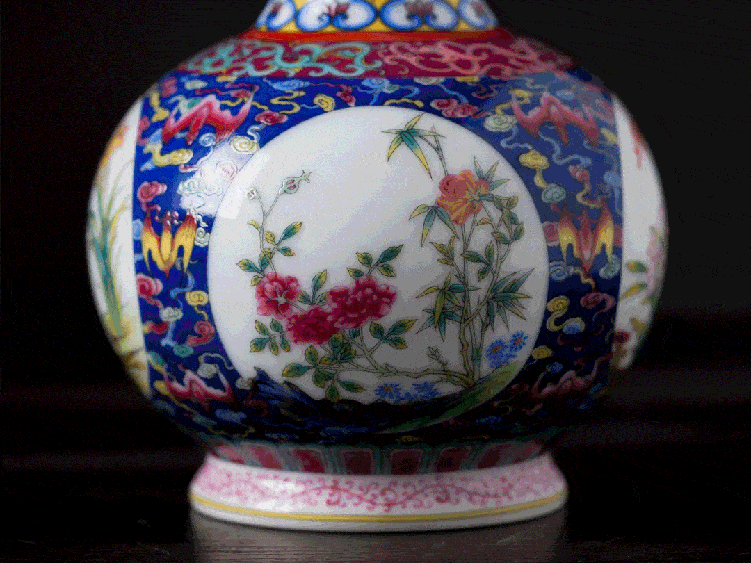 中国　古七宝琺瑯彩　花文　双耳瓶　花瓶　N　4937A 金属工芸 美術品 おもちゃ・ホビー・グッズ 最適な価格