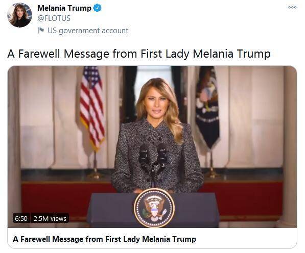 梅拉尼娅在推特上发表告别视频 提到了些什么?