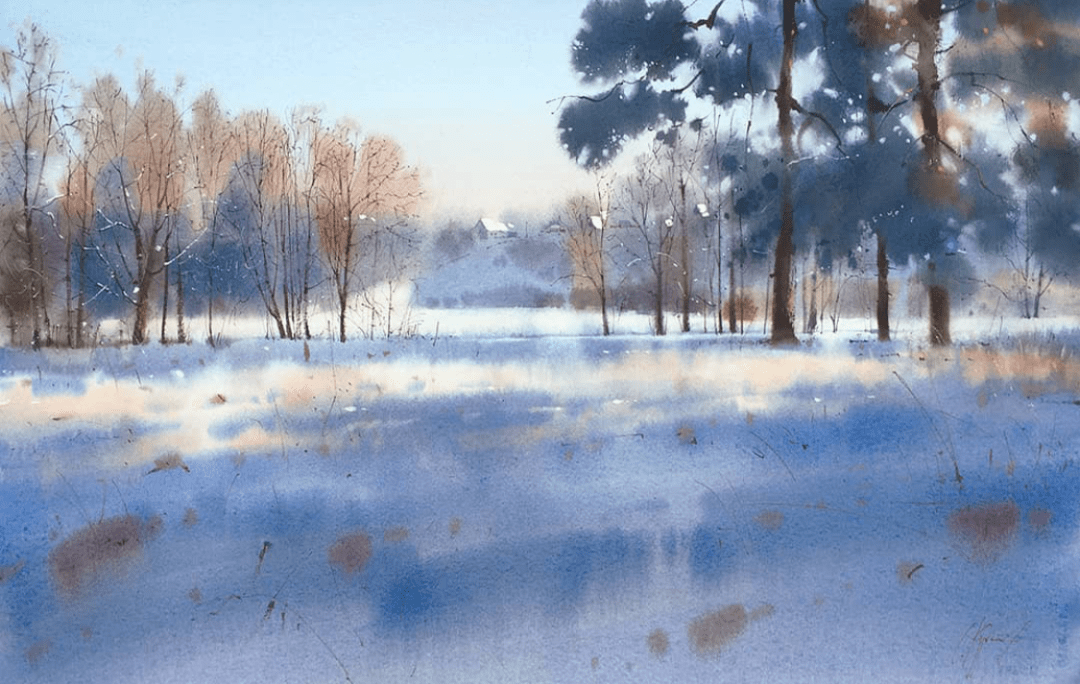 俄罗斯水彩画家——sergei kurbatov作品欣赏(雪景系列一)