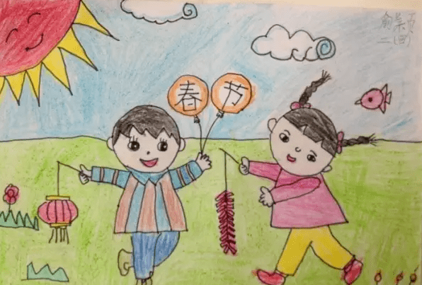 春节景象儿童画图片