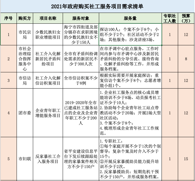 重磅发布2021年政府购买社工服务项目需求清单