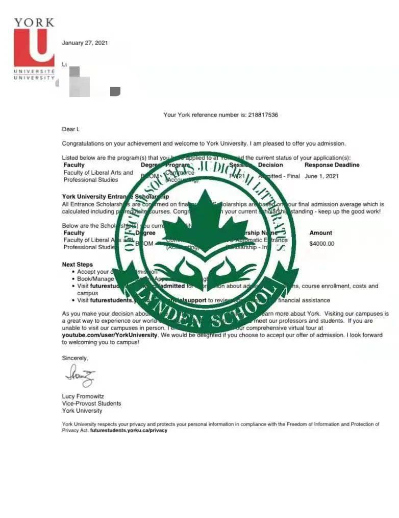 约克大学双专业双奖学金offer来啦~_加拿大