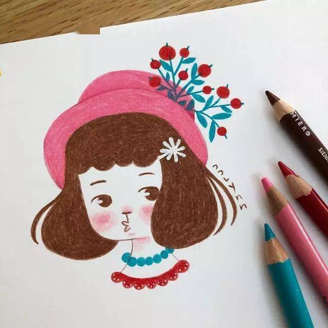 超甜心可爱彩铅插画满满少女风瞬间被治愈