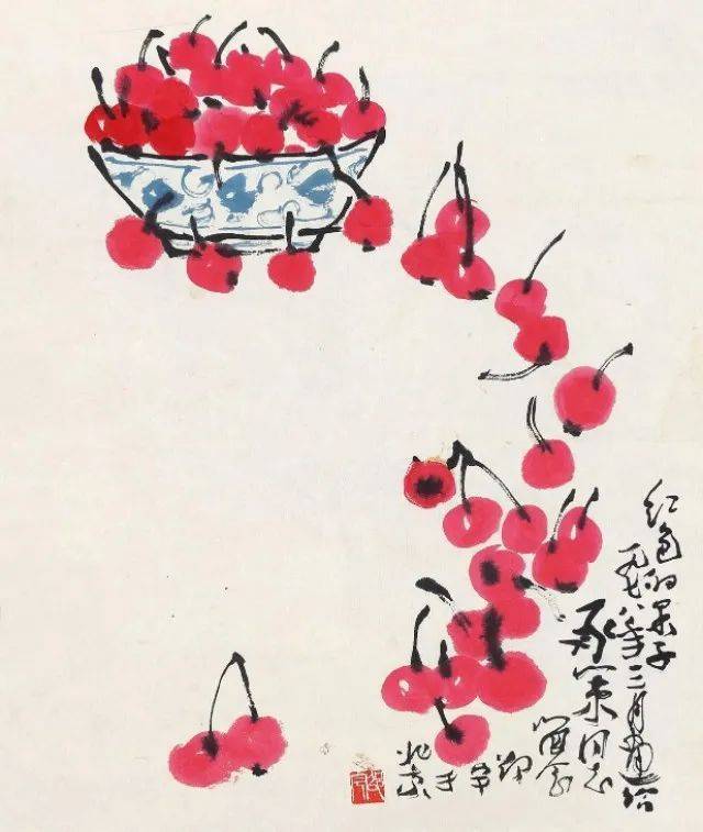 国画名家们画樱桃寥寥几笔色泽诱人