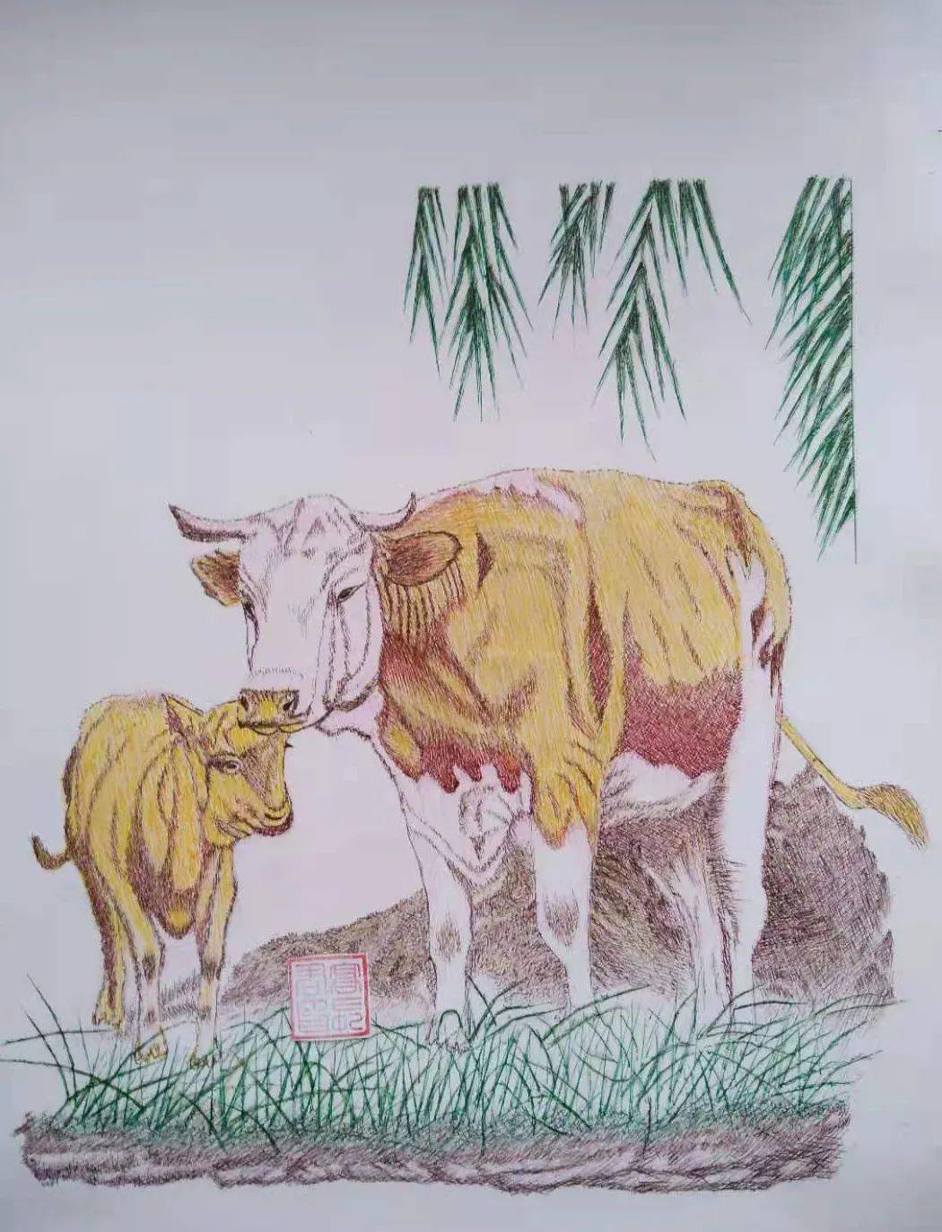 牛年挂历彩铅画图片