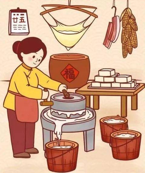 磨豆腐 中国民谚称:腊月二十五,推磨做豆腐