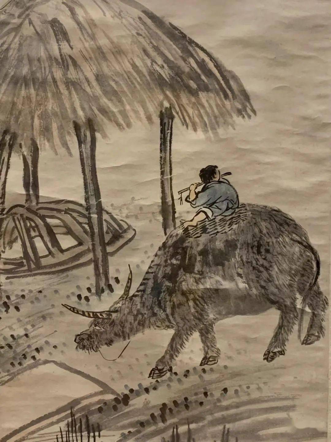 中国美术馆2021新年大展"美在耕耘"现场,丰子恺1961年绘《庆丰收》.