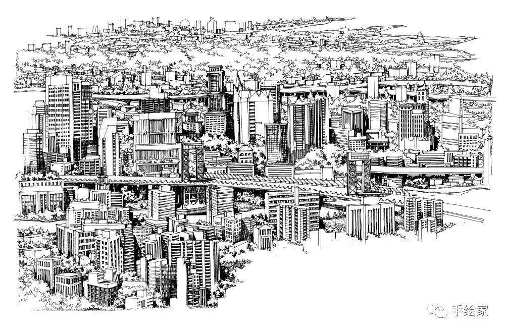 城市俯瞰图简笔画图片